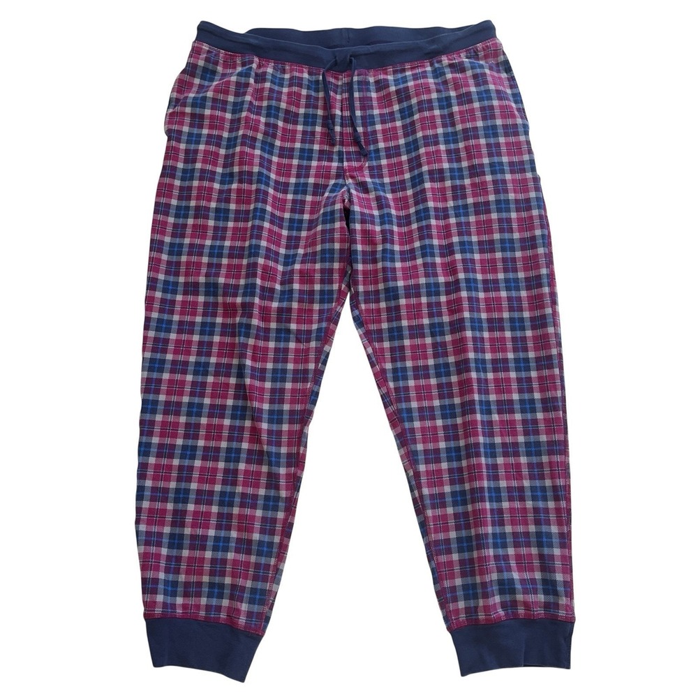 Lands' End Women's Size XL 40-42 Pajama Pants Jogger Plaid Pink Blue 95% Cotton‎